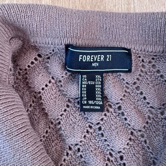 Forever 21 Men’s Taupe 100% Cotton Knit Button Front Short Sleeve Sweater XXL - Picture 3 of 4